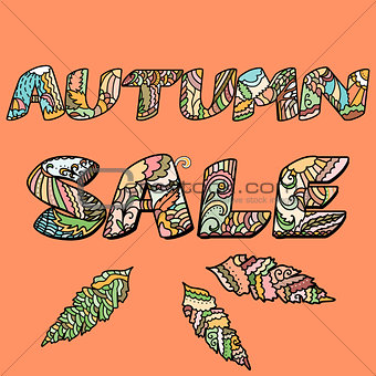 'Autumn sale' words with hand drawn elements