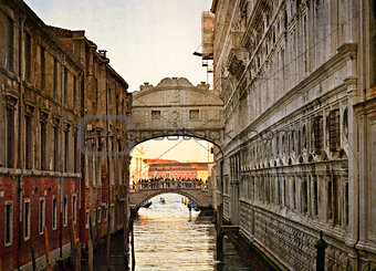 Bridge of Sighs - Ponte dei Sospiri. Venice, Italy, Europe.Photo in old color image style.