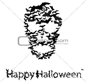 Halloween vecrot card : skull shape of bats