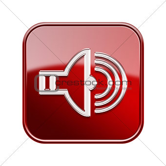 Speaker icon glossy red, isolated on white background