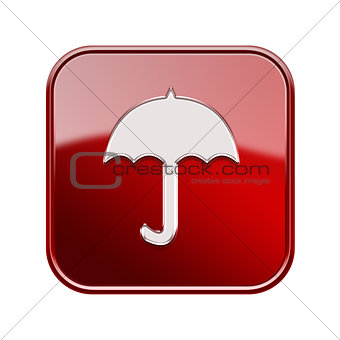 Umbrella icon glossy red, isolated on white background