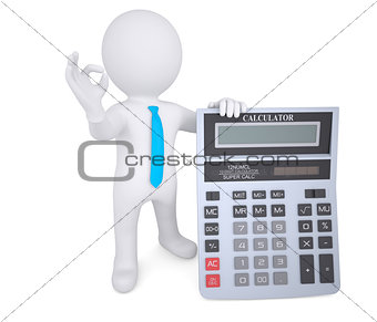 3d white man holding a calculator