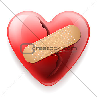 Heart with plaster, vector Eps10 illustration.