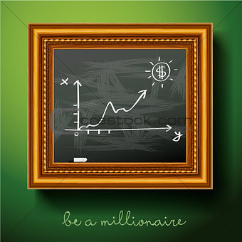 Graph of growth draw chalk on board, vector Eps10 illustration.