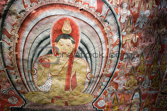 Paintings with Buddha on temple ceilling