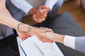 Salesman shaking hand with client