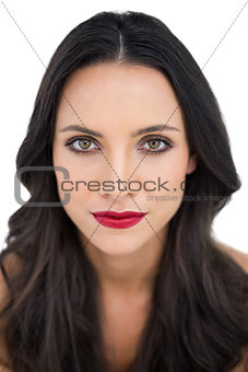 Dark haired woman with red lips