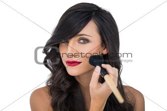 Glamorous brunette applying blusher