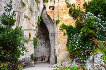 Limestone cave called Ear of Dionysius on Sicily