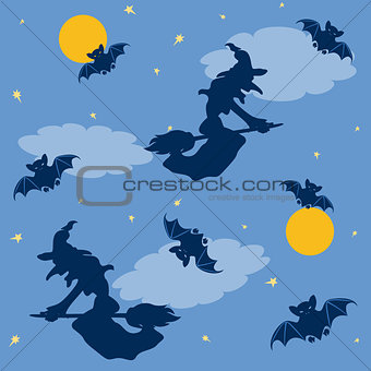 Witches and bats Halloween background