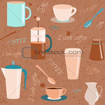 Seamless pattern with coffee related elements