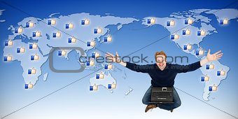 Man receiving likes from around the world