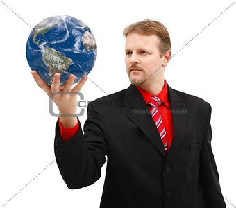 Man holding Earth globe in his hand