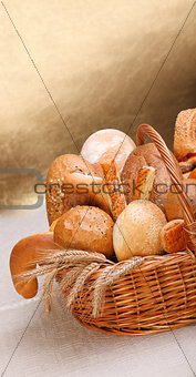 Variety of breads, copy space above