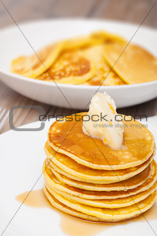 Pancakes With Butter and Maple Syrup