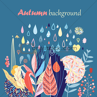 Autumn background with leaves and rain