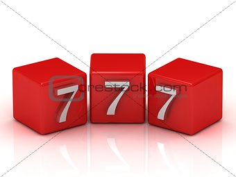 777 number on the red cubes isolated