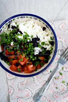 Cottage cheese and tomatoes for dietary