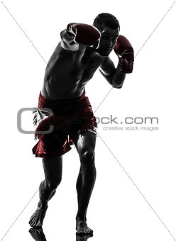 one man exercising thai boxing silhouette