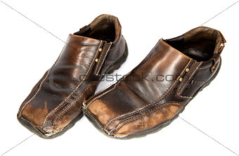 Old Brown Shoes  top view (isolated on white background) 
