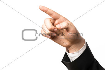 Finger of a businessman pointing at something