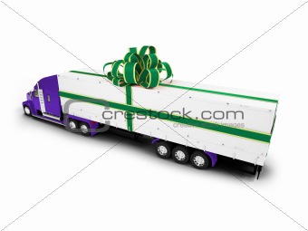 Present truck isolated blue-green back view 