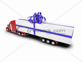 Present truck isolated red-blue back view 