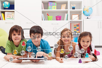 Happy kids connecting to social networks