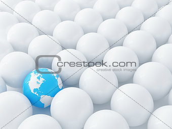 Spheres of dairy color and blue globe as a background