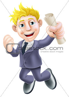 Jumping businessman and scroll