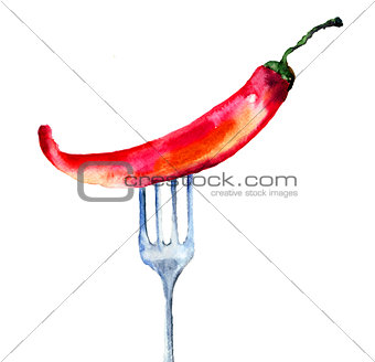 Red hot chili peppers on the fork