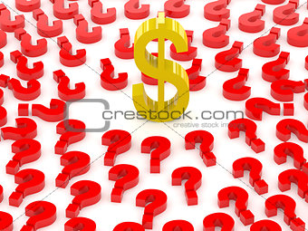 Dollar sign surrounded by question marks.