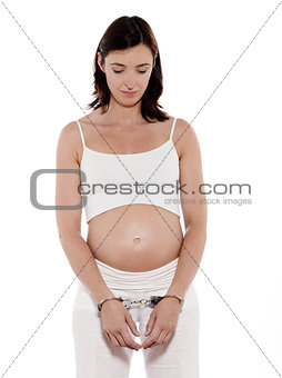 Pregnant Woman Portrait Attached with handcuffs