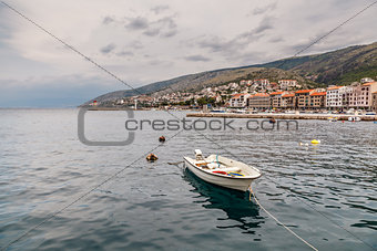 Boat and Coastline of Town Senj near Istria, Croatia