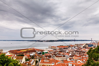 Aerial View on Lisbon and 25 Abril Bridge, Portugal