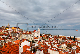 Aerial View on Alfama District of Lisbon, Portugal