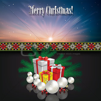 Abstract celebration background with Christmas gifts and decorat