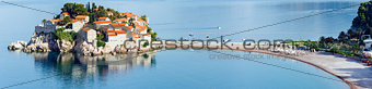 The morning view of Sveti Stefan sea islet (Montenegro)