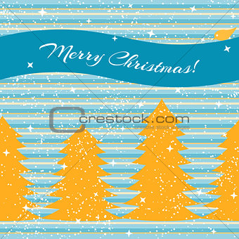 Christmas card with fir trees and stripes