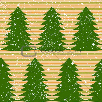 Seamless pattern with fir trees and stripes