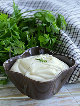 fresh homemade mayonnaise with olive oil and egg