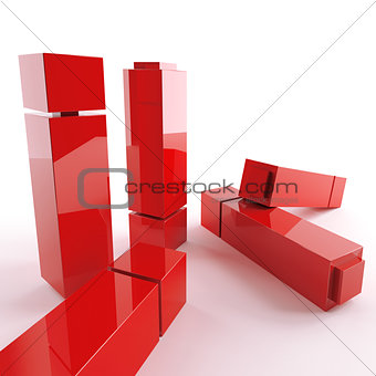 bright metallic abstract red cubes on a white background
