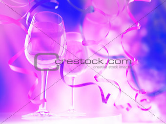Champagne in glasses and ribbons on celebration event