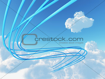 blue metallic cables connected to cloud an invironment of bright sky