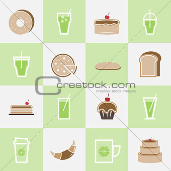 Set of bakery and lemonade elements for coffee shop