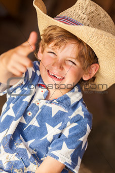 Happy Blond Boy Child Cowboy Hat Star Shirt
