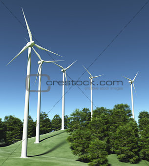 Wind generators on top of a hill