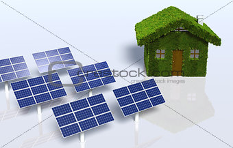 Grassy house with some solar panels
