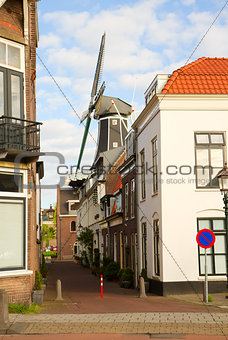 Adriaan windmill over street, Haarlem