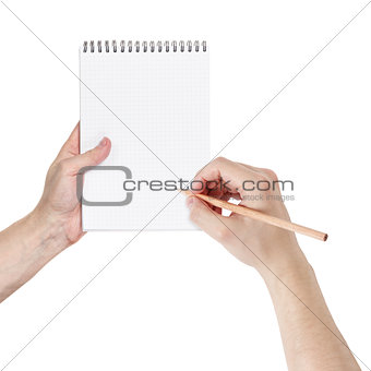adult man hands writing something in notepad